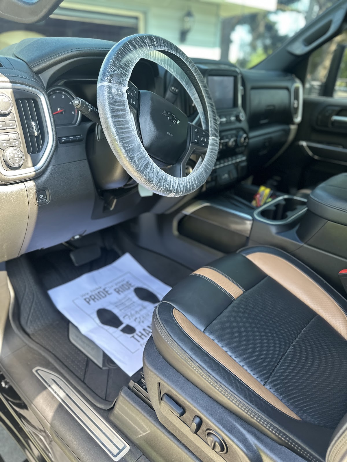 Truck interior detailed with the signature floor protector in place